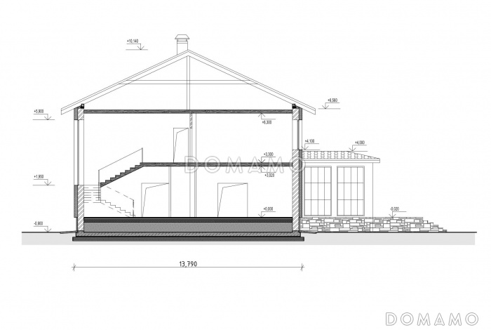 Проект дома с входом с угла здания, террасами, кладовой в кухне, сауной, хозяйской спальней и детскими Проект дома с входом с угла здания, террасами, кладовой в кухне, сауной, хозяйской спальней и детскими