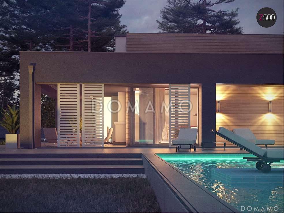 Проект одноэтажного дома из газобетона с плоской крышей, большой площадью остекления и крытой террасой / 6