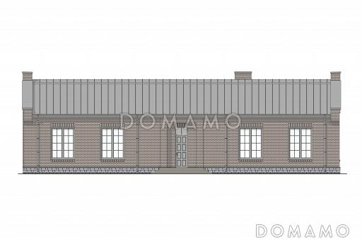 Проект Г-образного дома с 5 комнатами, просторной гостиной-столовой и террасой / Фасад 3