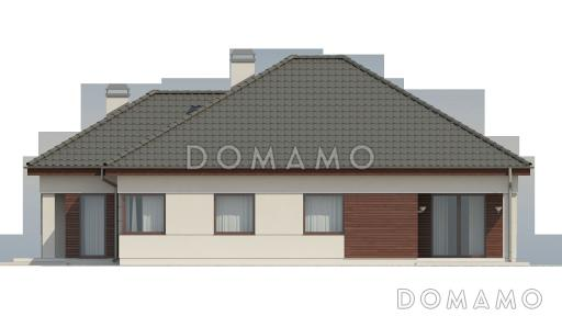 Проект просторного одноэтажного дома из газобетона с кабинетом и тремя спальнями и крытой угловой террасой / Фасад 1