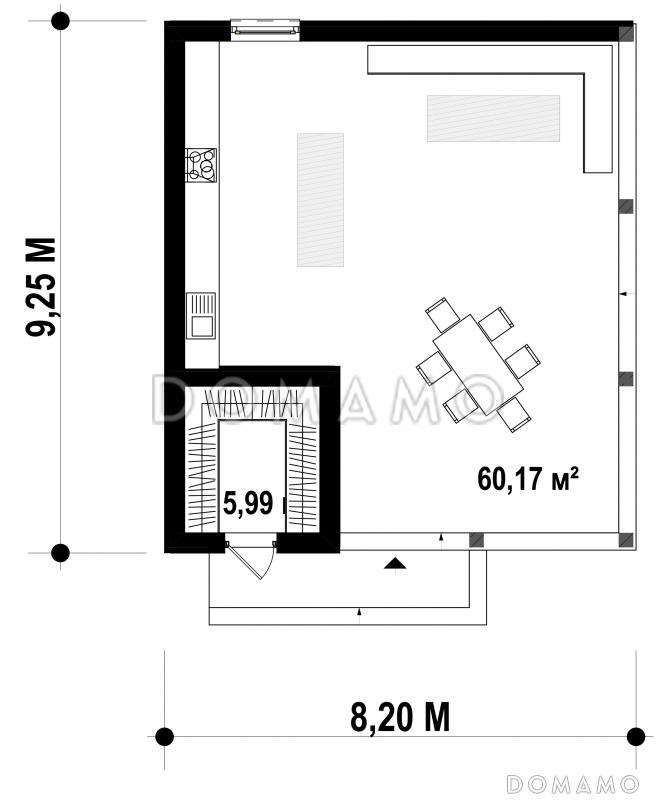 Проект просторной классической беседки с кухней и кладовой / План 1 этажа