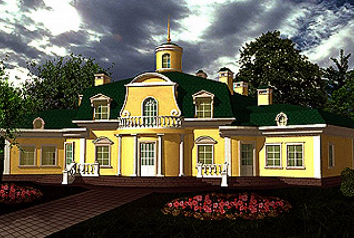 Проект двухэтажного дома из кирпича с правым и левым крылом