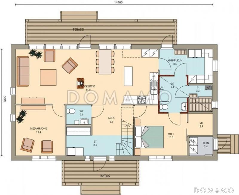 Проект каркасного дома с просторной душевой на втором этаже / План 1 этажа