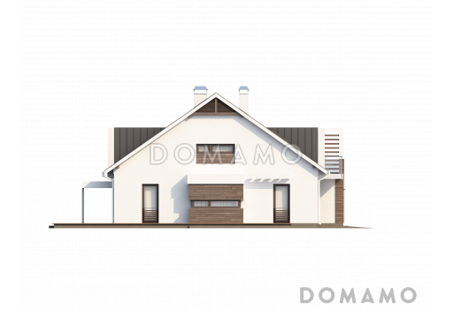 Проект современных мансардных домов-близнецов из кирпича с гаражом, слуховым окном и балконом / Фасад 3