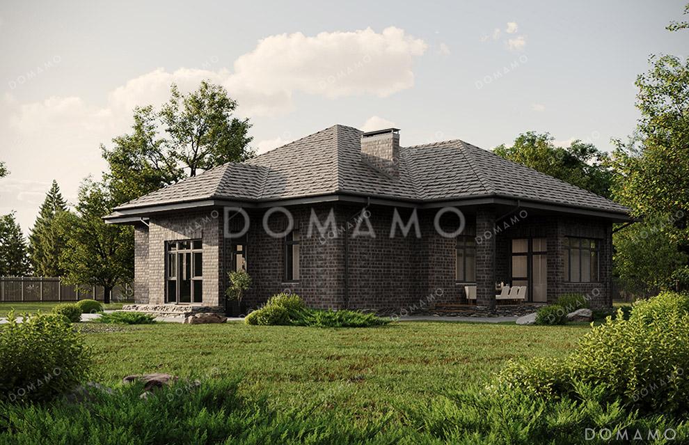 Проект практичного одноэтажного дома с крытой террасой, застекленной верандой, тремя спальнями, кабинетом и тремя санузлами / 4