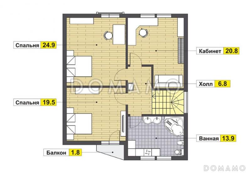 Проект дома со строгими прямоугольными формами / План мансардного этажа