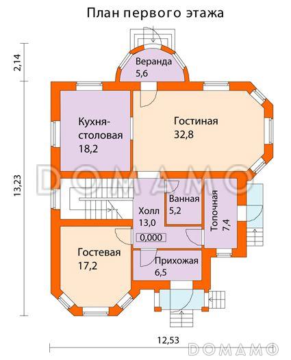 Проект кирпичного дома с арочными окнами / План 1 этажа