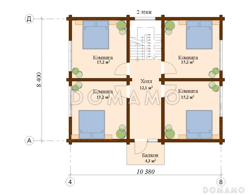 Проект двухэтажного дома из клееного бруса с относительно небольшой площадью / План мансардного этажа