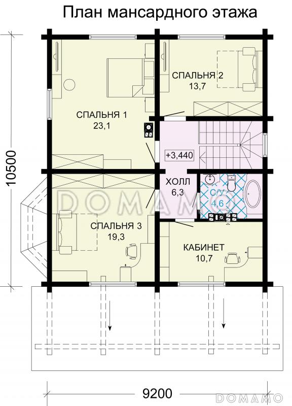 Проект рационально распланированного, уютного дома с тремя просторными спальнями и личным кабинетом / План мансардного этажа