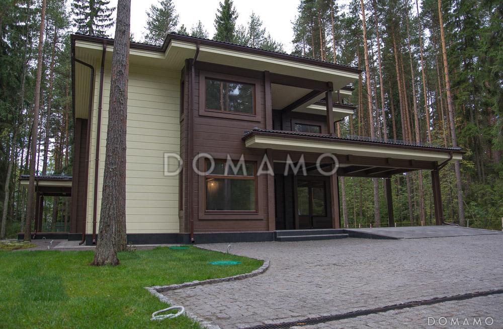 Проект двухэтажного дома из клееного бруса с парной и навесом для авто / 2