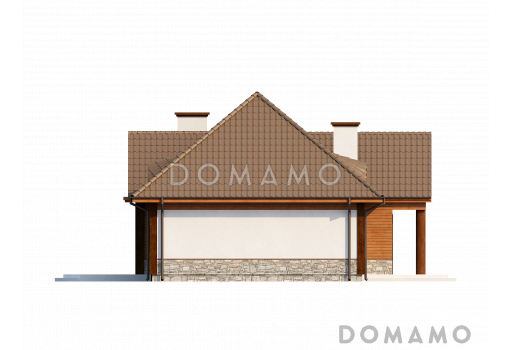 Проект просторного одноэтажного мансардного дома из газобетона с барбекю на крытой угловой террасе / Фасад 3