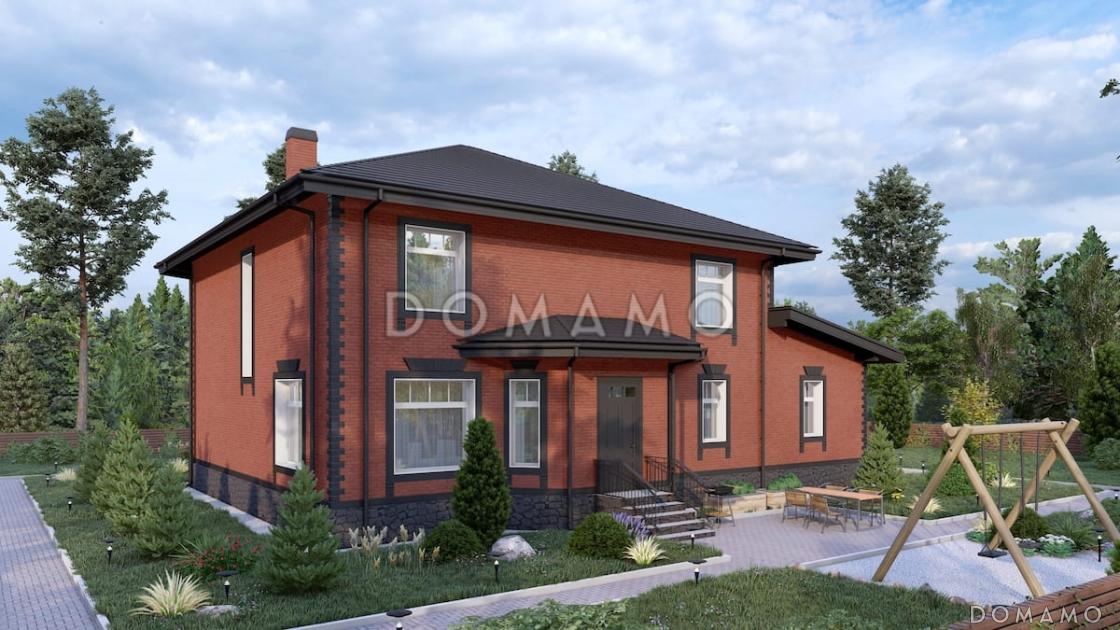 Проект кирпичного дома с 2 эркерами, 5 спальнями и гостиной с камином / 2