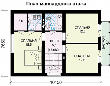 Проект небольшого дома из пеноблоков с интересной отделкой / План мансардного этажа Проект небольшого дома из пеноблоков с интересной отделкой / План мансардного этажа