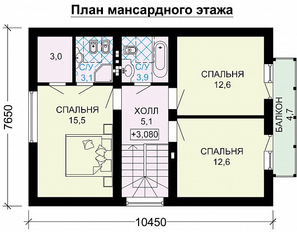 Проект небольшого дома из пеноблоков с интересной отделкой / План мансардного этажа