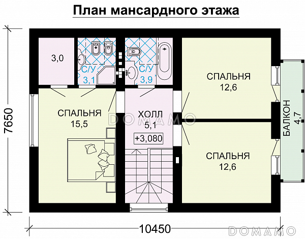 Проект небольшого дома из пеноблоков с интересной отделкой / План мансардного этажа Проект небольшого дома из пеноблоков с интересной отделкой / План мансардного этажа