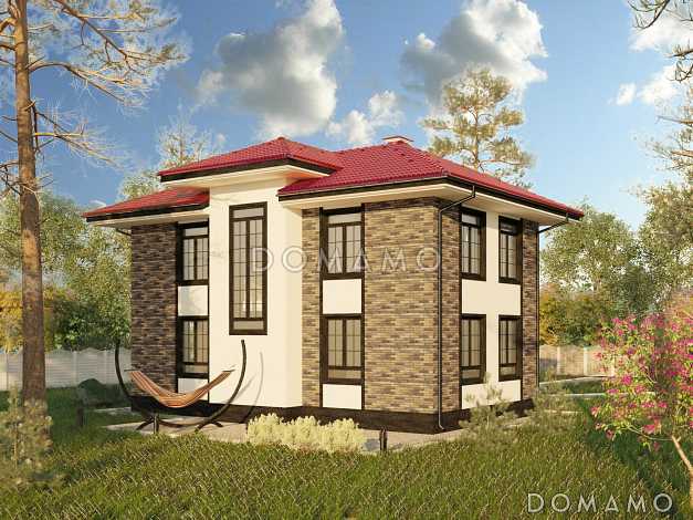 Проект компактного двухэтажного коттеджа по технологии ЛСТК с пятью спальнями Проект компактного двухэтажного коттеджа по технологии ЛСТК с пятью спальнями