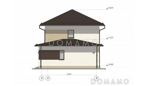 Проект современного двухэтажного коттеджа с 4 спальнями S-166 / Фасад 2