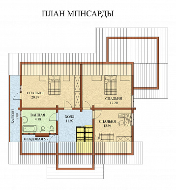 Проект дома из оцилиндрованного бревна, с мансардным этажом и зимним садом / План мансардного этажа Проект дома из оцилиндрованного бревна, с мансардным этажом и зимним садом / План мансардного этажа