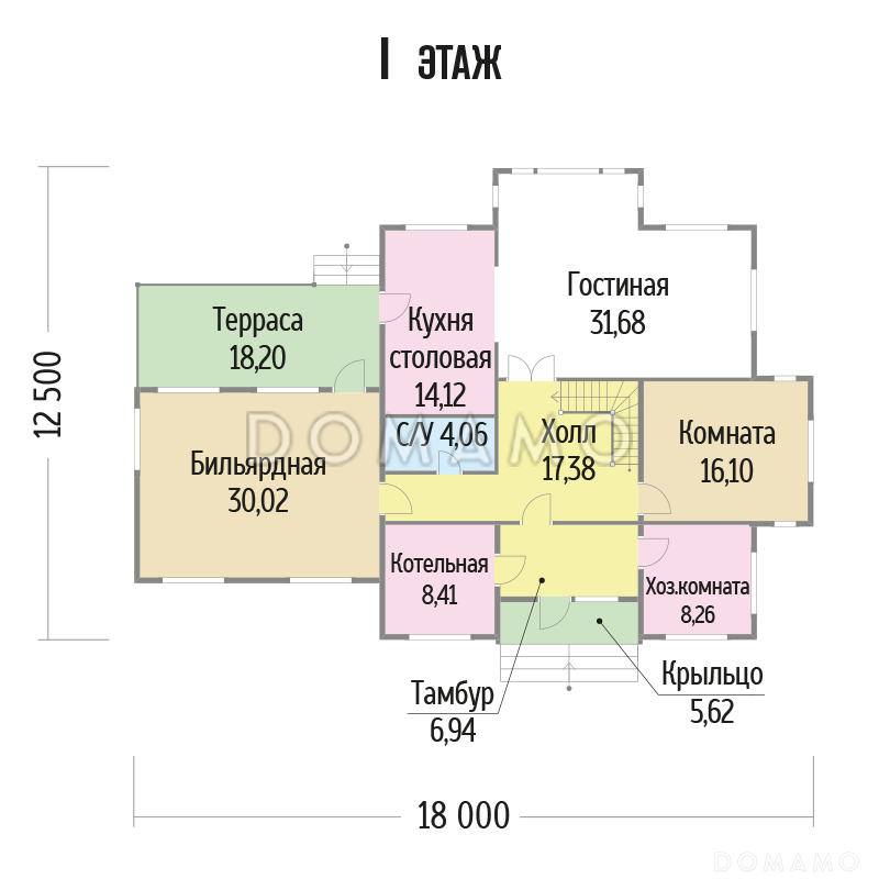 Проект каркасного дома с хозяйственной комнатой на первом этаже / План 1 этажа