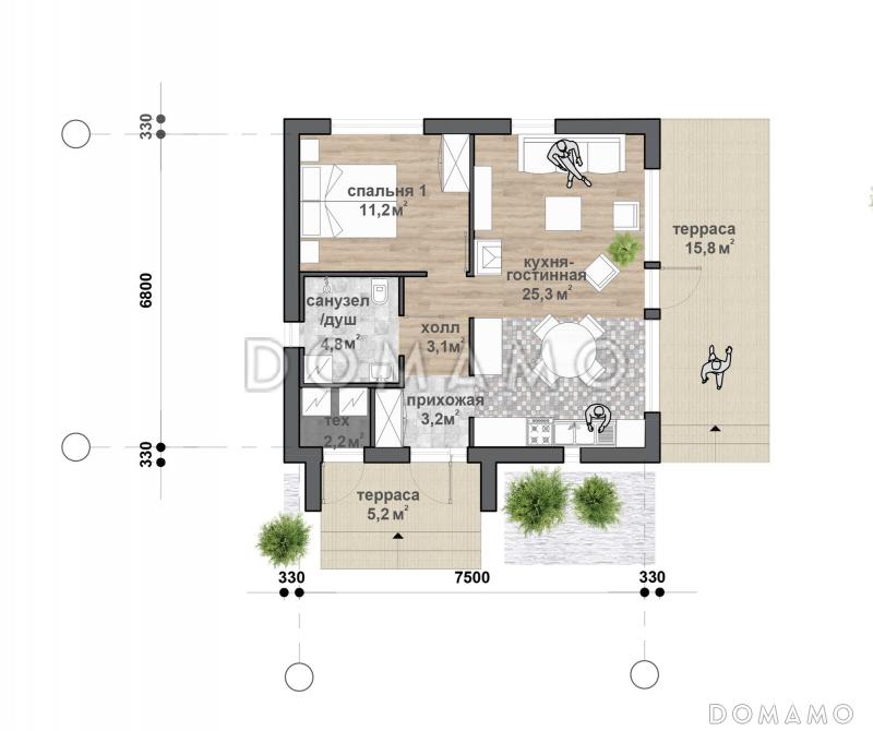 C-72 одноэтажный дом / План 1 этажа