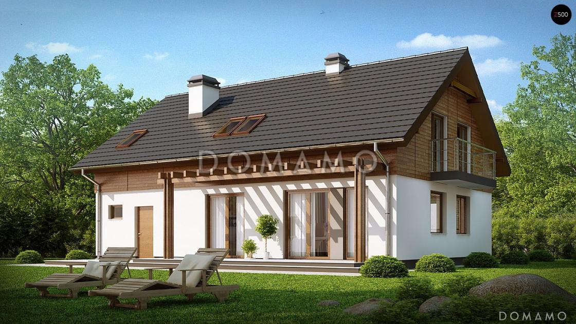 Проект одноэтажного мансардного дома из газобетона простой формы с кабинетом и встроенным гаражом / 2