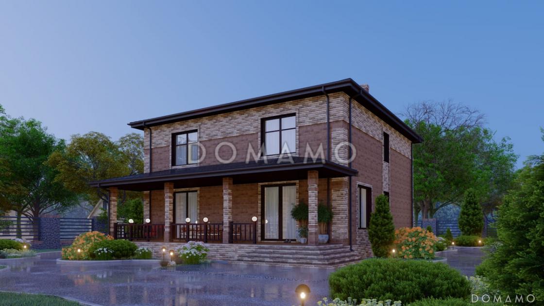 Проект двухэтажного дома с 4 спальнями, большой гостиной и подсветкой на террасе / 2