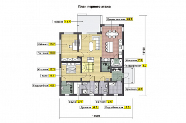 Проект дома из газобетона со вторым светом / План 1 этажа