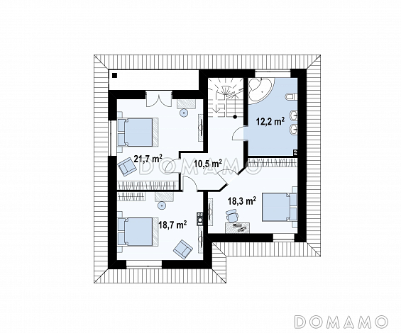 Проект современного двухэтажного дома из кирпича с пятью комнатами и балконом / План 2 этажа Проект современного двухэтажного дома из кирпича с пятью комнатами и балконом / План 2 этажа