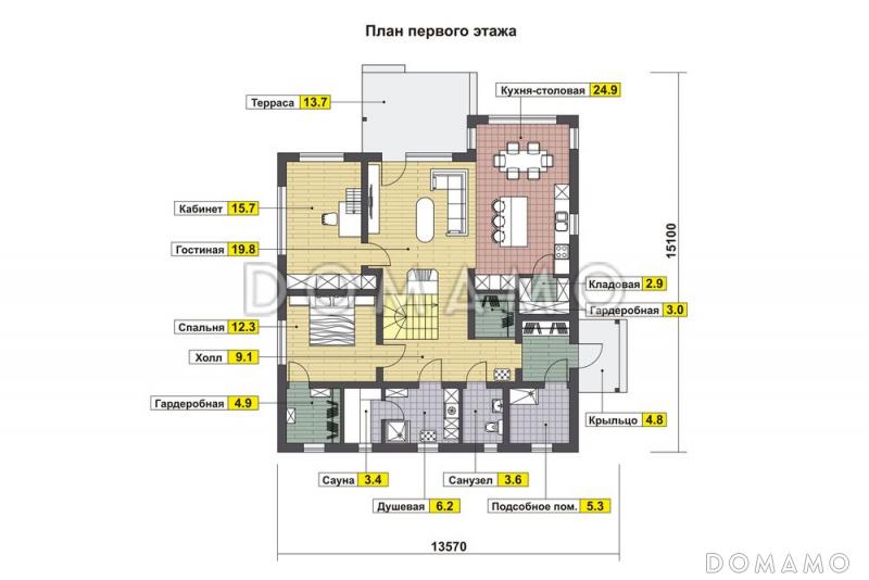 Проект дома из газобетона со вторым светом / План 1 этажа