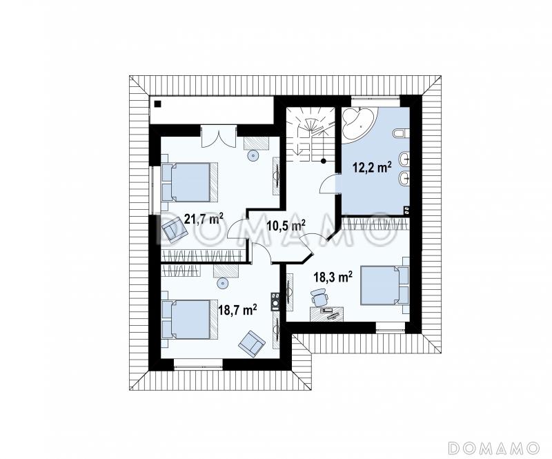 Проект современного двухэтажного дома из кирпича с пятью комнатами и балконом / План 2 этажа