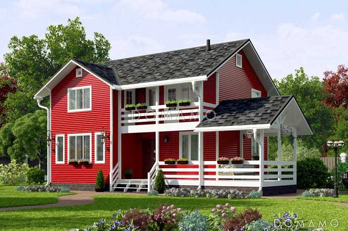 Проект яркого, каркасного дома с балконом на втором этаже Проект яркого, каркасного дома с балконом на втором этаже
