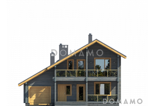Проект комфортабельного дома из бруса с гаражом и изящной террасой / Фасад 1