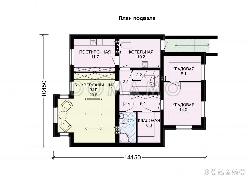 Проект дома из газобетона с цокольным этажом / План цокольного этажа