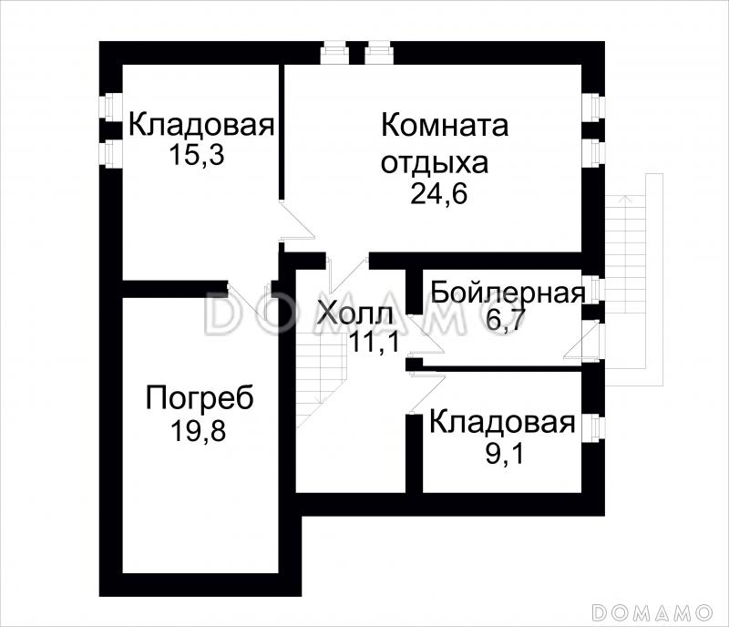 Проект коттеджа с комбинированной отделкой стен / План цокольного этажа