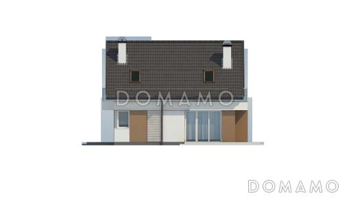 Проект классического одноэтажного мансардного дома из газобетона с эркером в столовой зоне, балконами и хозяйственным помещением / Фасад 2