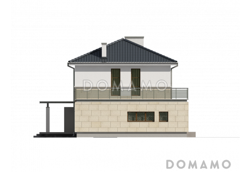 Проект двухэтажного дома из кирпича с гаражом и большой террасой на втором этаже / Фасад 4