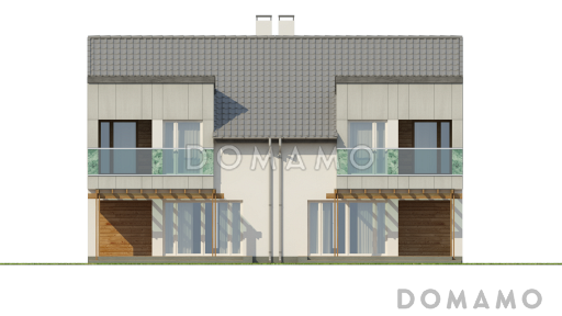Проект компактных мансардных домов-близнецов из кирпича с изолированной кухней и тремя спальнями / Фасад 2
