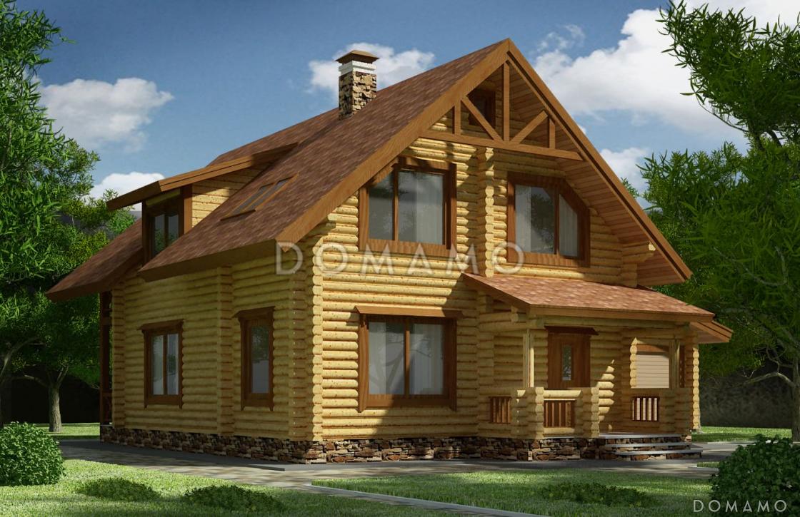 Проект деревянного дома с рациональной планировкой, просторной гостиной и гаражом / 1