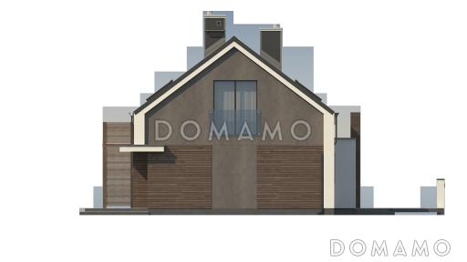 Проект современного одноэтажного мансардного дома из газобетона с общим входом для двух семей / Фасад 3