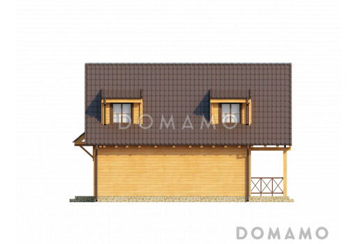 Проект компактного одноэтажного мансардного дома из газобетон с барбекю на крытой террасе / Фасад 3