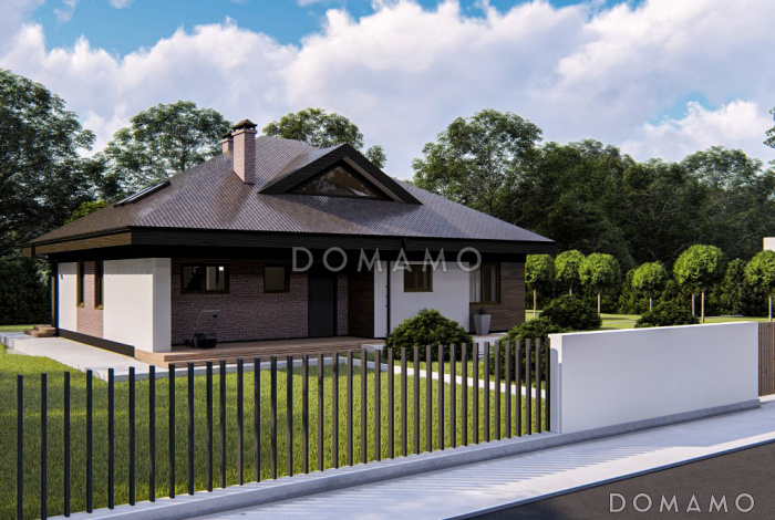 Проект современного дома с мансардным этажом, кладовой, душевой и сауной