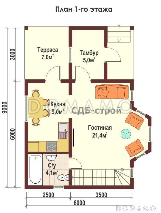 Дом из профилированного бруса ДПБ5 / План 1 этажа