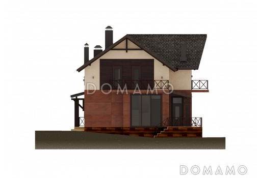 Проект дома с 4 спальнями, свободной планировкой кухни-гостиной-столовой и балконами на мансарде / Фасад 4