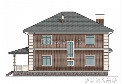 Проект двухэтажного дома из газобетона с террасой, кабинетом и 3 спальнями / Фасад 3