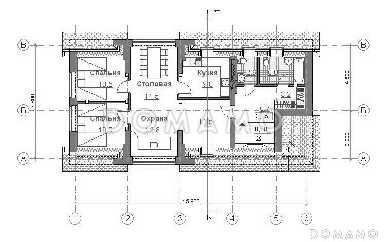 Проект гаража на 3 машины с жилой мансардой / План мансардного этажа