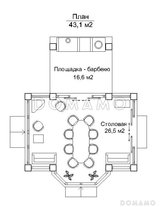 Проект павильона барбекю - навес на кирпичных колоннах / План 1 этажа