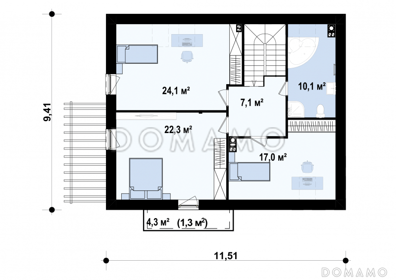 Проект одноэтажного мансардного дома из газобетона с кабинетом на первом этаже / План мансардного этажа