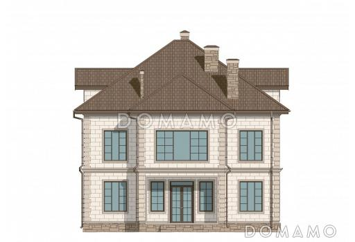 Проект дома с 4 спальнями на мансарде, кабинетом, изолированной кухней и просторной гостиной-столовой / Фасад 2