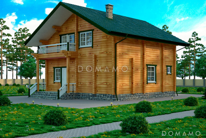 Проект дома из клееного бруса с мансардой и двумя балконами на втором этаже Проект дома из клееного бруса с мансардой и двумя балконами на втором этаже