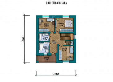Проект двухэтажного дома с балконом / План 2 этажа Проект двухэтажного дома с балконом / План 2 этажа